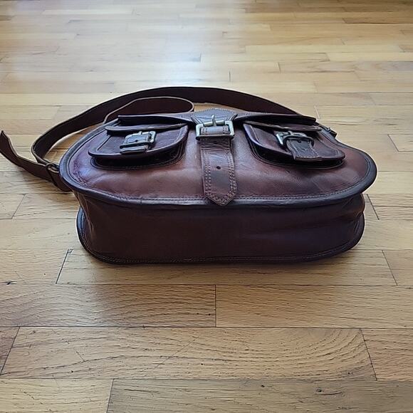 Vintage Distressed Brown Genuine Leather Crossbody Saddlebag Boho Hippie Western - Picture 2 of 11